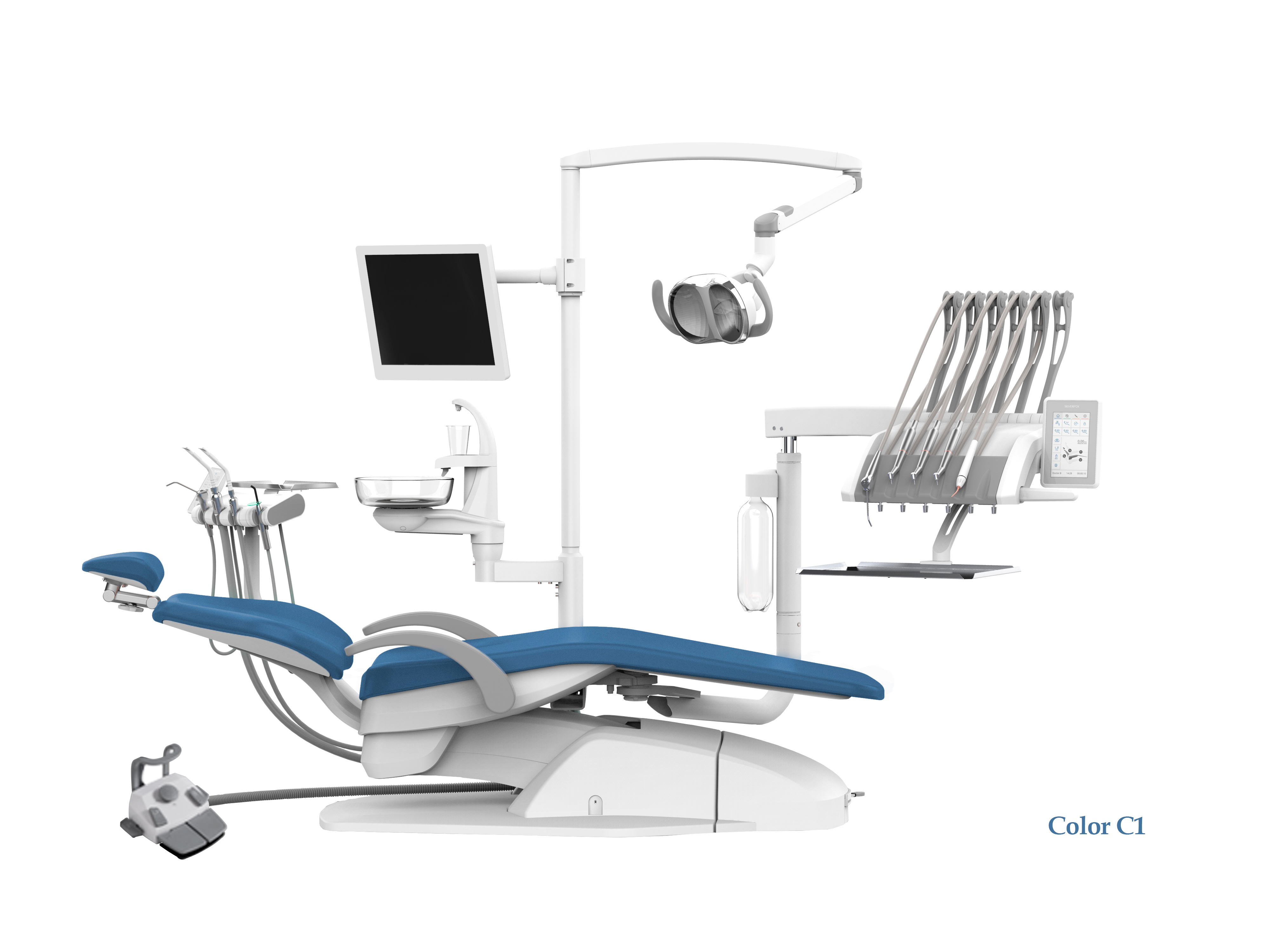SILVERFOX 8000C-CRS0 Compact – Стоматологическая установка с верхней подачей, без гидроблока и с мягкой обивкой